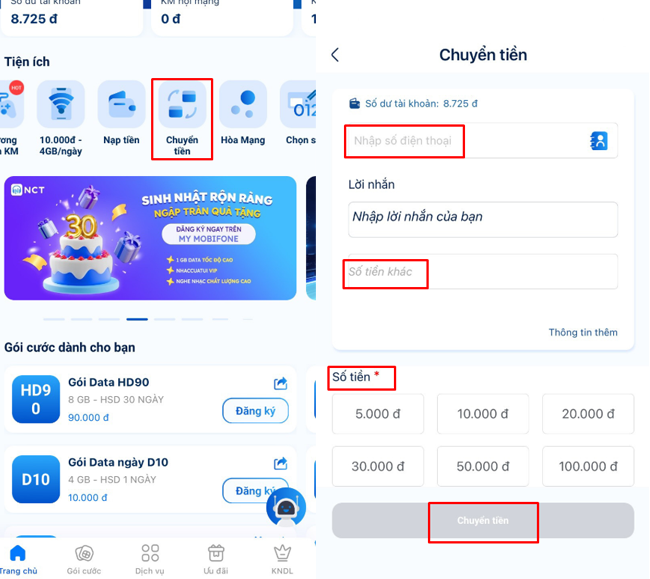 chuyen tien tren my mobifone
