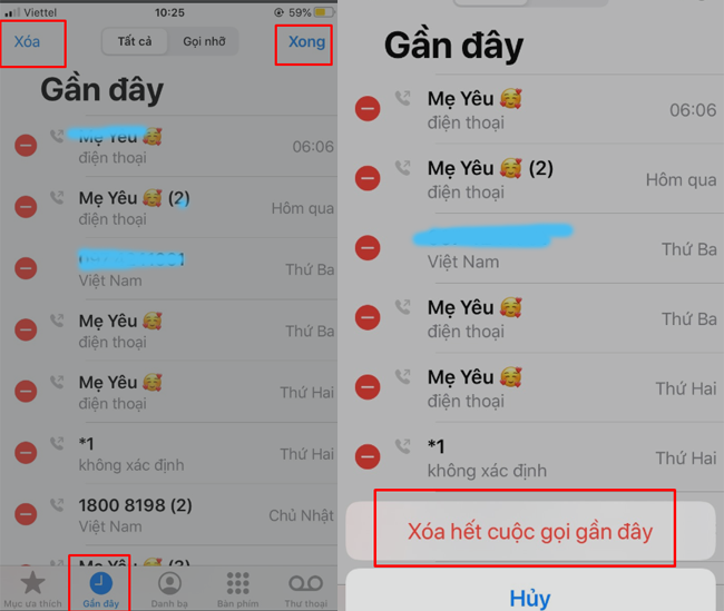 xoa lich su cuoc goi tren my mobifone