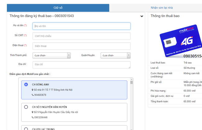 dien du thong tin de mua sim 0903 thanh cong